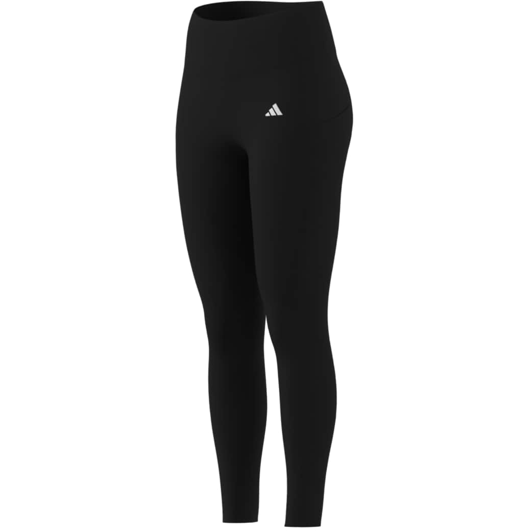 Calça Legging Adidas 3 Listras Feminina Preta vista lateral destacando bolso e cintura alta